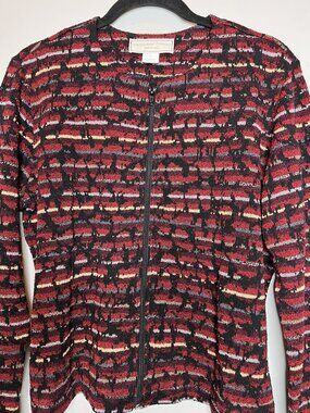French Rags Rayon Knit Full Zip Cardigan Sweater Red Metallic Made in USA M